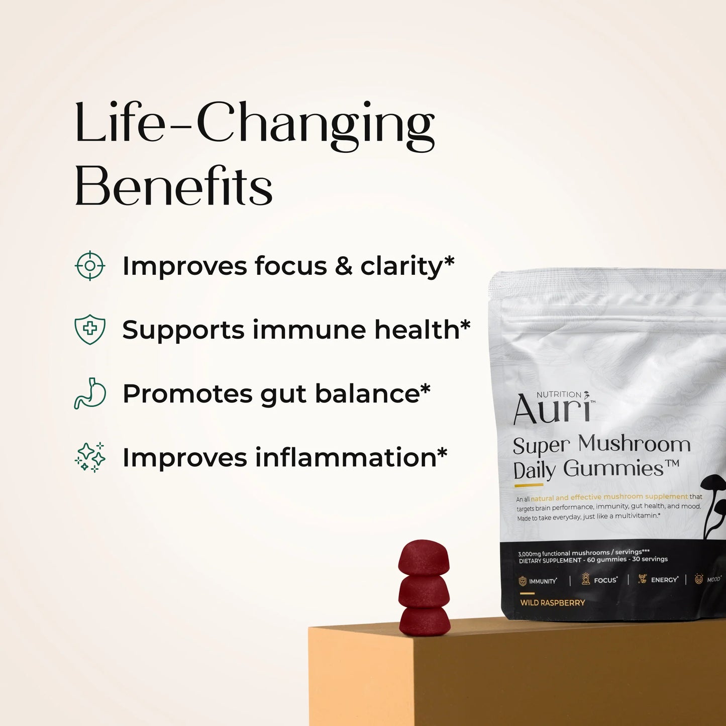 Auri Super Mushroom Daily Focus Gummies